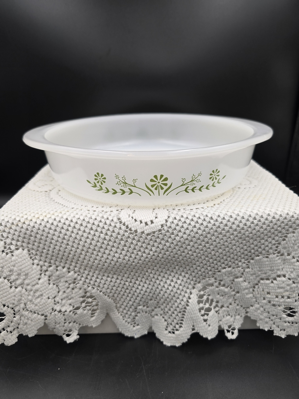 White & Green Floral Serving Bowl by Pyrex